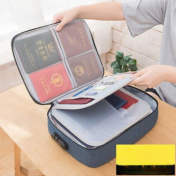Black lockable document storage case, waterproof & multi-layer internal organiser for secure files.