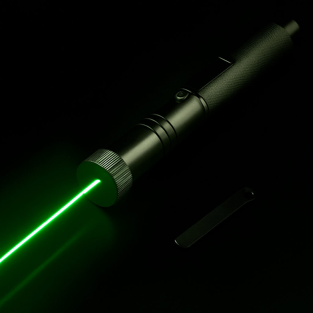 Durable metal housing long-range laser pointer. Adjustable focus, perfect for outdoor adventures & presentations.