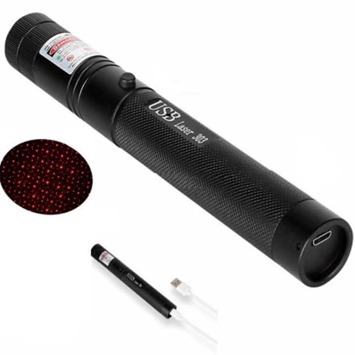 Outdoor long-range laser pointer for stargazing, with adjustable focus & safety features. Rechargeable gadget.