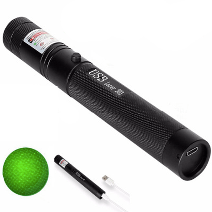 Professional presentation tool: long-range green laser pointer, adjustable focus & safety lock. Metal housing.