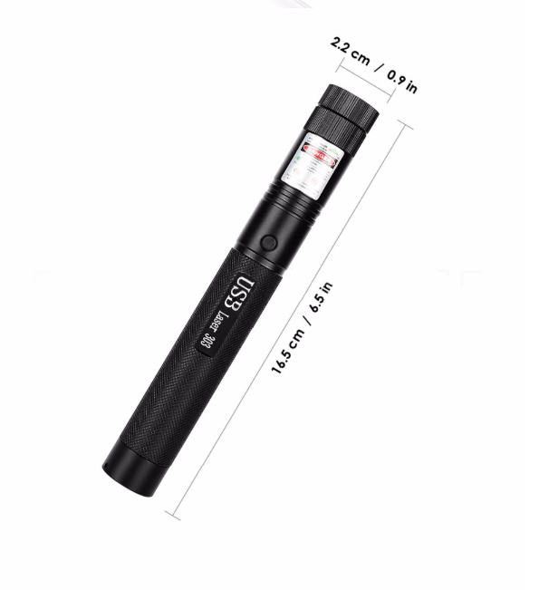 Metal housing long-range red laser pointer with adjustable focus, rechargeable. Great for presentations & outdoor.