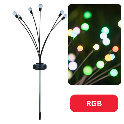 "Luci solari da giardino con steli flessibili, illuminazione dorata calda, perfette per un'atmosfera esterna incantevole."