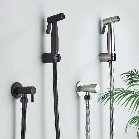 Luxe Bidet PureFlow stainless steel hand shower for refreshing bathroom hygiene & personal cleansing.