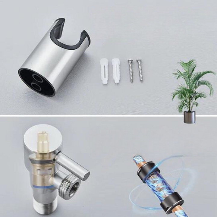 Ergonomic PureFlow bidet hand shower provides targeted personal hygiene & freshness, a premium toilet accessory.