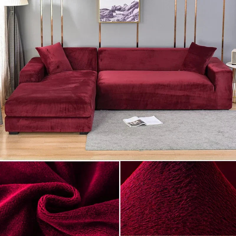 Sectional stretch velvet sofa cover, sleek design for modern living rooms.