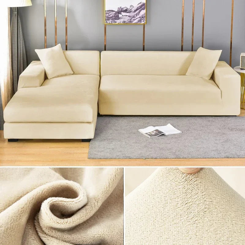 Revitalize your sofa with a luxurious stretch velvet slipcover & modern decor.