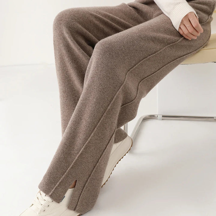 Chic women's merino wool trousers, offering a relaxed fit for versatile casual and elegant fall outfits.