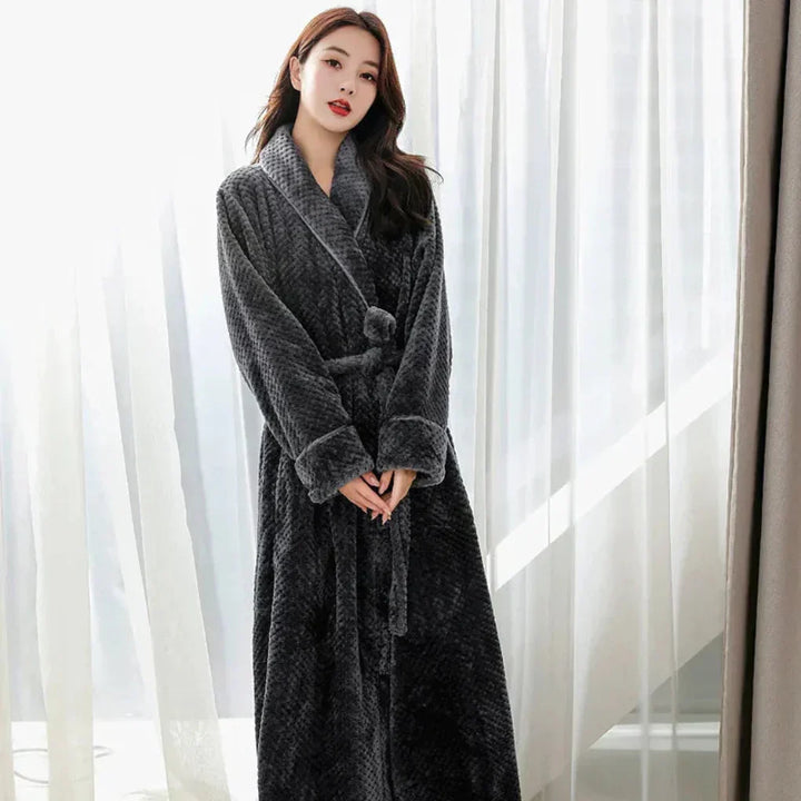 Women's cozy loungewear hooded robe, offering ultimate softness & warmth. Perfect as a bathrobe or sleepwear.