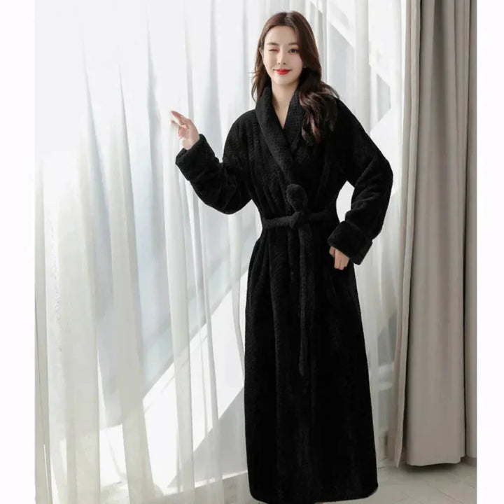 Warm women's winter hooded robe, a plush and soft comfort gift for her. Ideal for relaxation and home wear.