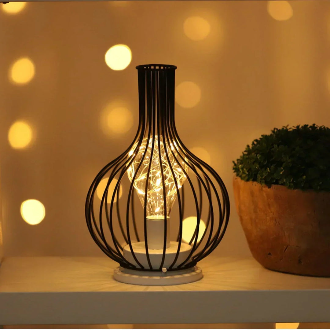 Elegant metal & fabric table lamp, perfect as an adjustable bedroom or living room accent light.