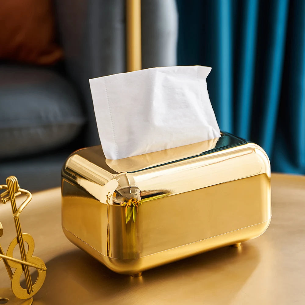 Decorative gold & silver tissue dispenser, a luxury modern tissue box for stylish home decor.