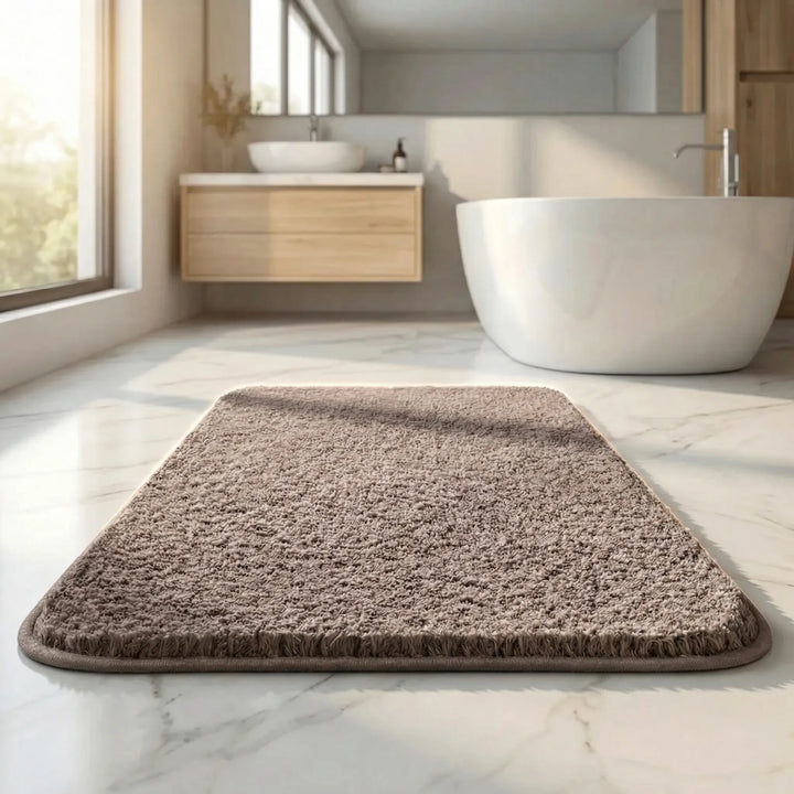 Modern Flowique bath mat with distinctive wave pattern. Luxury, thick, absorbent, and washable for any bathroom.