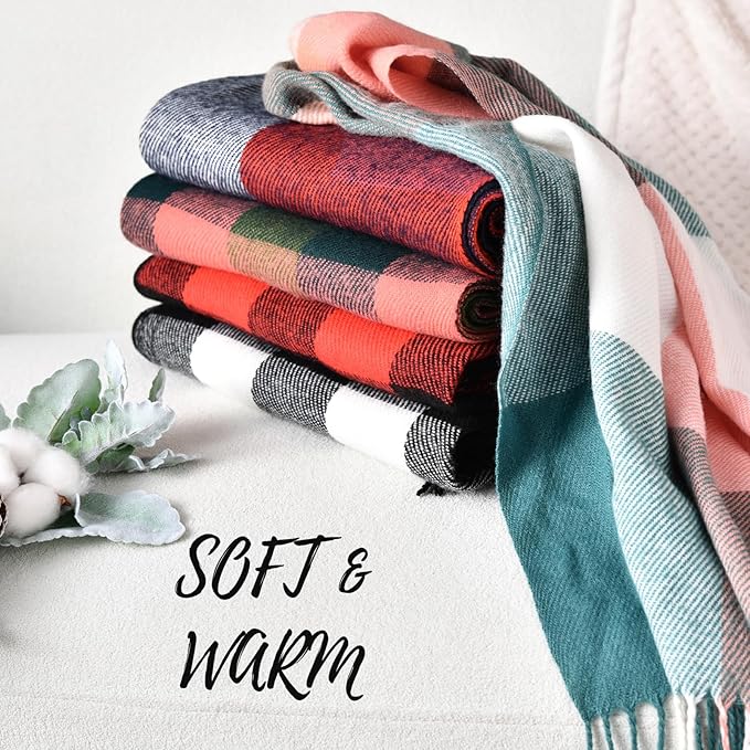 Stylish Plaid Cashmere Scarf for Her. Soft, warm luxury winter accessory, perfect women's fashion.