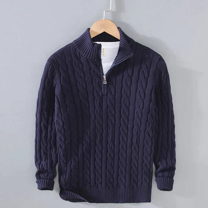 "Maglione di lana uomo blu scuro calda vestibilità pulita, ideale per look eleganti nei mesi freddi."
