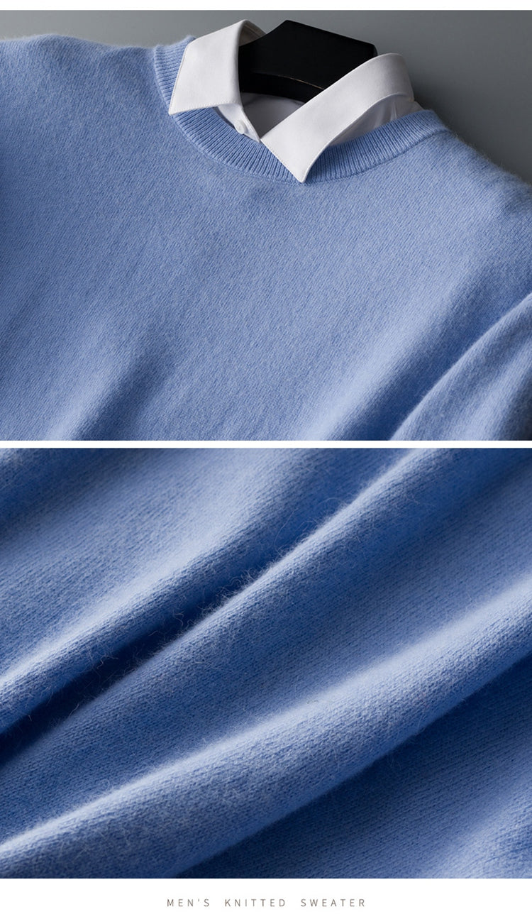 "Maglione uomo cashmere elegante beige, morbido e caldo, perfetto per look sofisticati e casual."
