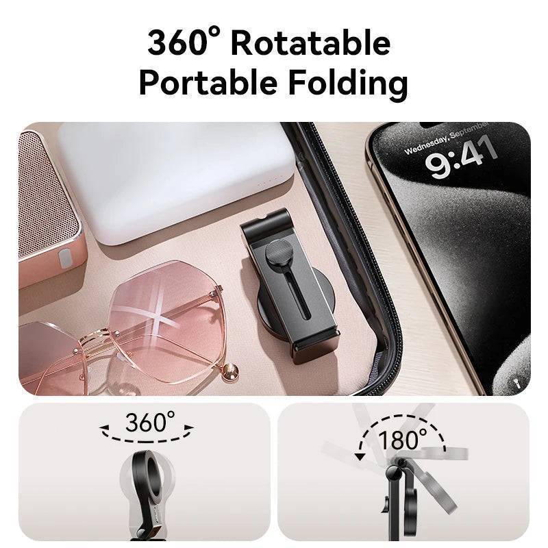 Close-up of powerful magnetic phone holder gripping iPhone, showcasing strong magnetic hold and sleek design