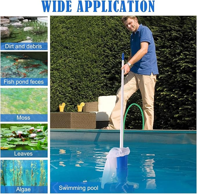 Durable ABS plastic manual cordless pool vacuum for long-lasting above ground pool maintenance.