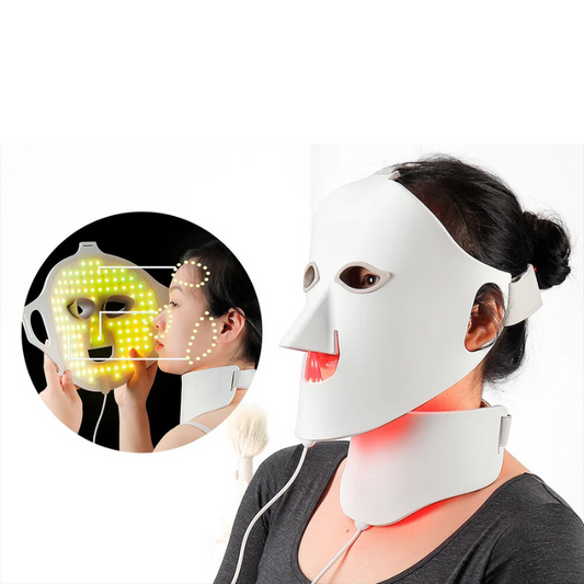 "Maschera LED unisex a 7 colori, copertura completa viso e collo, in silicone, per terapia pelle luminosa e giovanile."