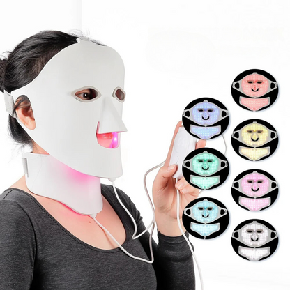 "Maschera LED unisex a 7 colori, copertura completa viso e collo, in silicone, per terapia pelle luminosa e giovanile."