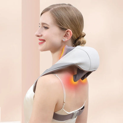 Massaggiatore smart per collo e spalle, design ergonomico, terapia del calore, portatile, allevia tensioni muscolari.