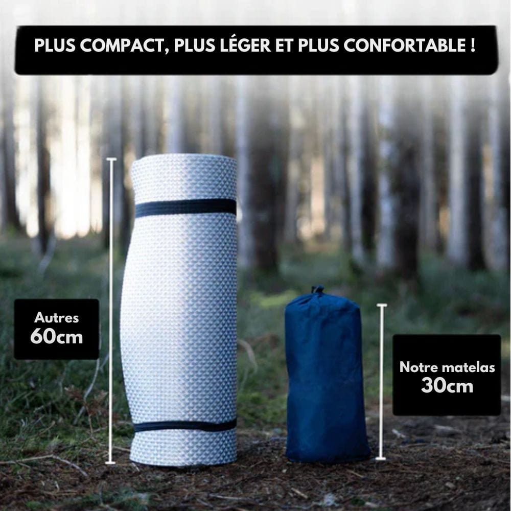 Materassino verde gonfiabile da campeggio con pompa pedale e cuscino integrato, design ergonomico, ideale per outdoor.
