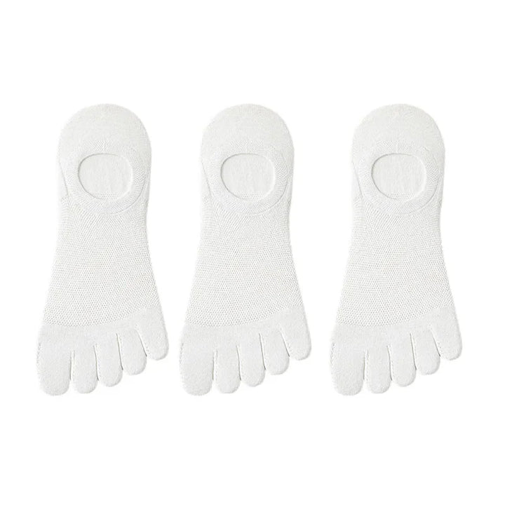 Breathable fabric detail of men's no-show toe socks, designed for moisture-wicking and all-day freshness.