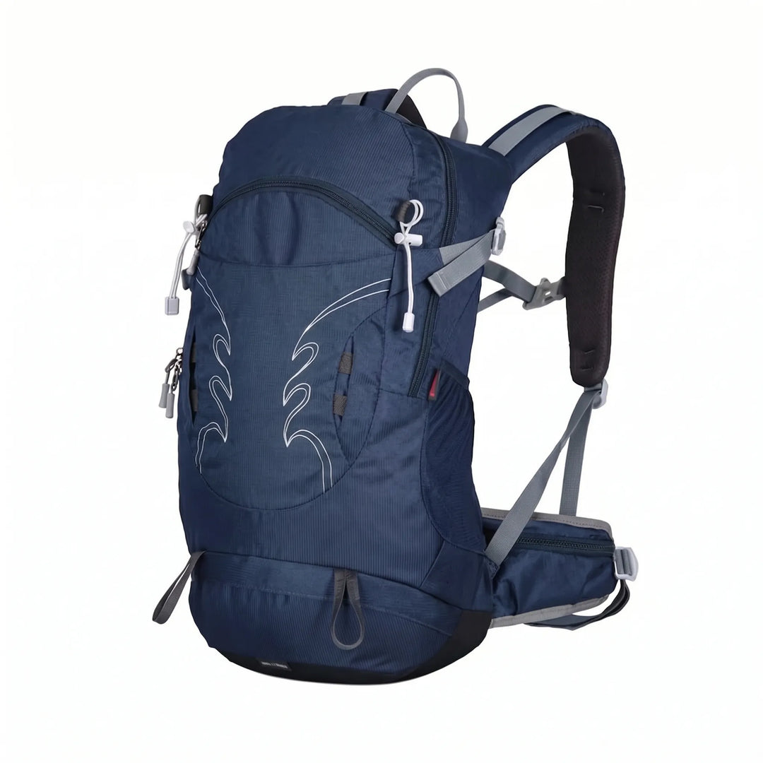 Men's 30L nylon hiking backpack, daypack, and travel pack with ventilated back panel.