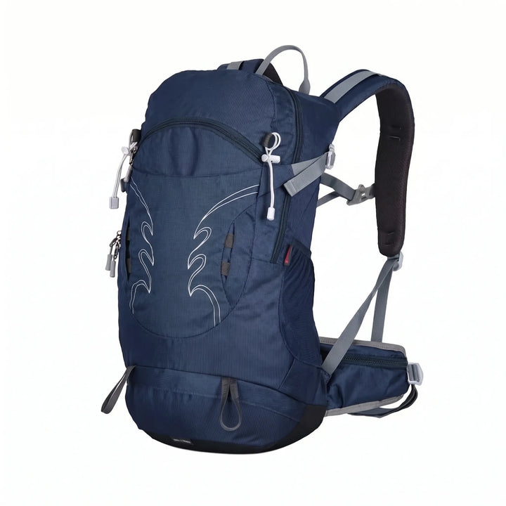 Men's 30L nylon hiking backpack, daypack, and travel pack with ventilated back panel.