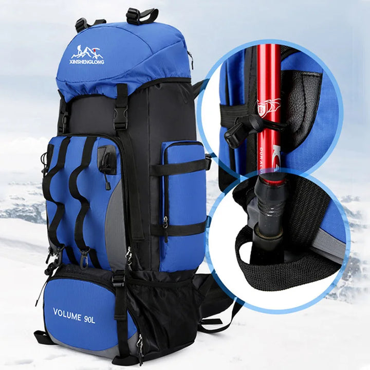 Explorer men's 90L hiking backpack, perfect for multi-day camping & travel. Large capacity rucksack.