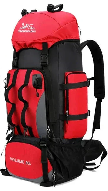 Rugged men's 90L explorer backpack with multiple compartments. Ideal for outdoor travel, hiking, and camping adventures.
