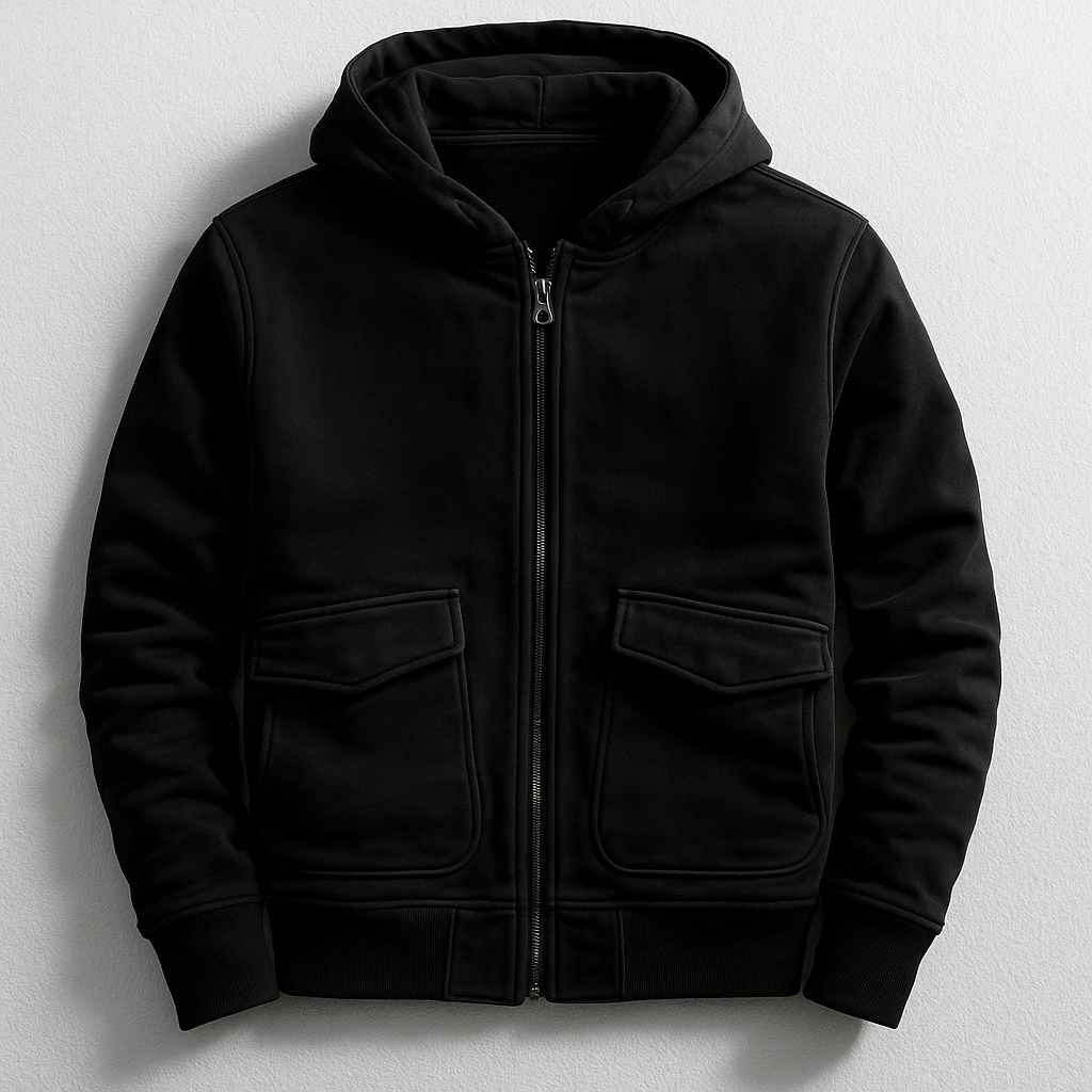 Modern men's urban hooded jacket, Ace Comfort. Essential casual outerwear for everyday street fashion.