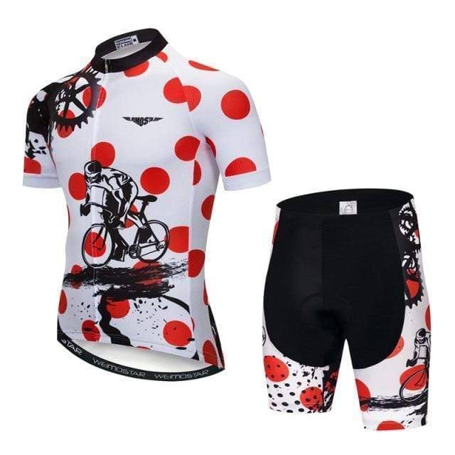 Side profile of a man cycling, wearing the complete Aero Pro men's cycling apparel set