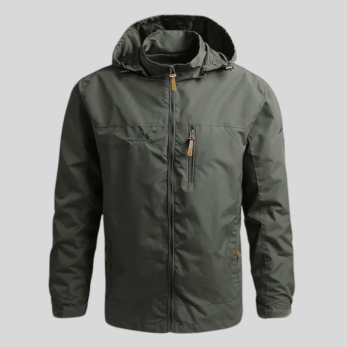 Lightweight men's alpine jacket, water-resistant windbreaker, perfect for outdoor adventures & rain.