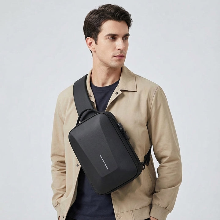 Durable, water-resistant anti-theft men's crossbody bag with USB charge port for secure daily carry.