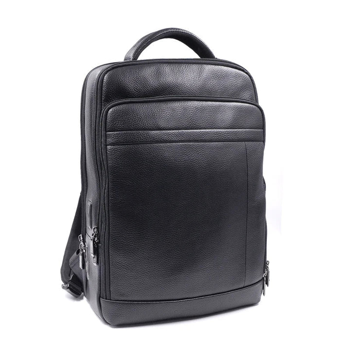 Secure men's leather backpack, anti-theft design with fingerprint lock for business, travel & daily use.