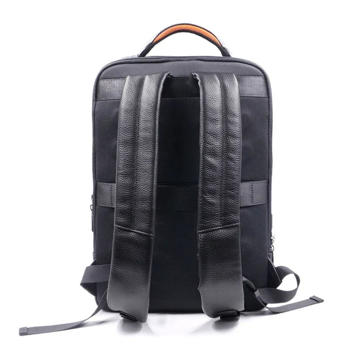 Premium men's leather anti-theft backpack, featuring advanced fingerprint security lock for protection.