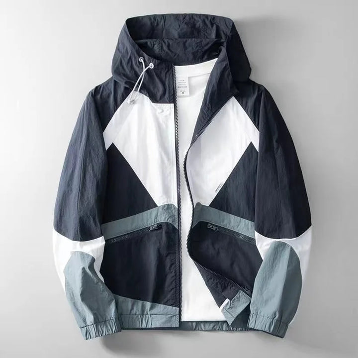Men's Apex lightweight colorblock windbreaker jacket for active urban wear.