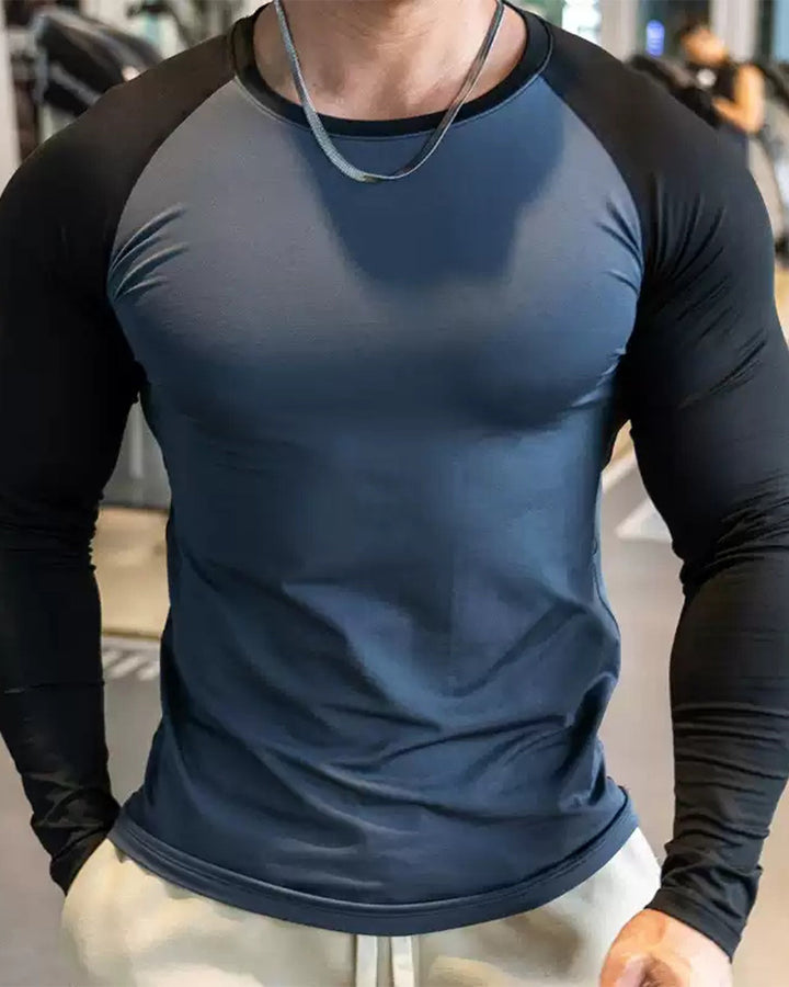 Men's long sleeve sports top, shoulder cut, designed for athletic training and fitness.