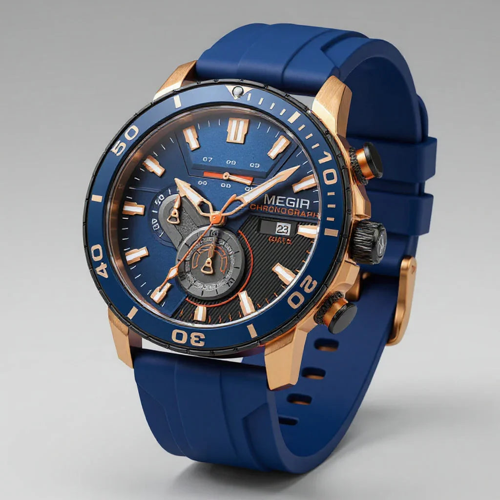 Sporty men's Aurelius Chronomaster watch, waterproof, with chronograph & comfortable silicone strap.