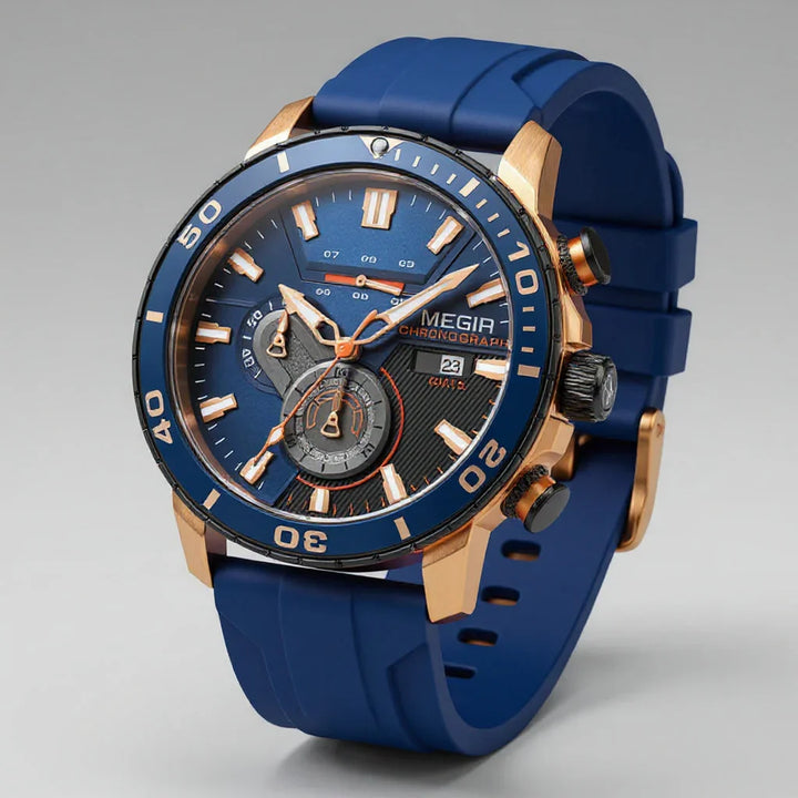 Sporty men's Aurelius Chronomaster watch, waterproof, with chronograph & comfortable silicone strap.