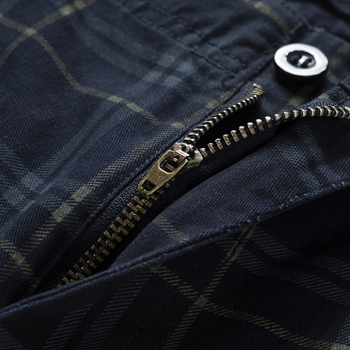 Stylish men's check pattern cargo shorts. Great for adventure, travel, and summer fashion.