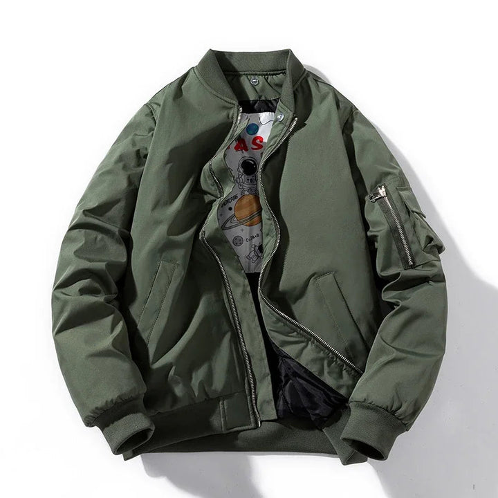 Fashionable men's Astro bomber jacket, featuring unique space-themed details for streetwear style.