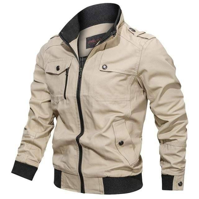 Side view of a man in a pilot bomber jacket, showcasing the fit and sleeve pockets, ideal for winter outwear