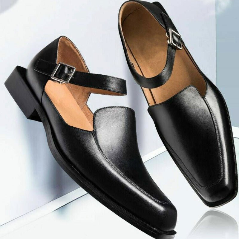 Men's black closed-toe comfort sandals with adjustable ankle strap, perfect for casual summer wear & walking.