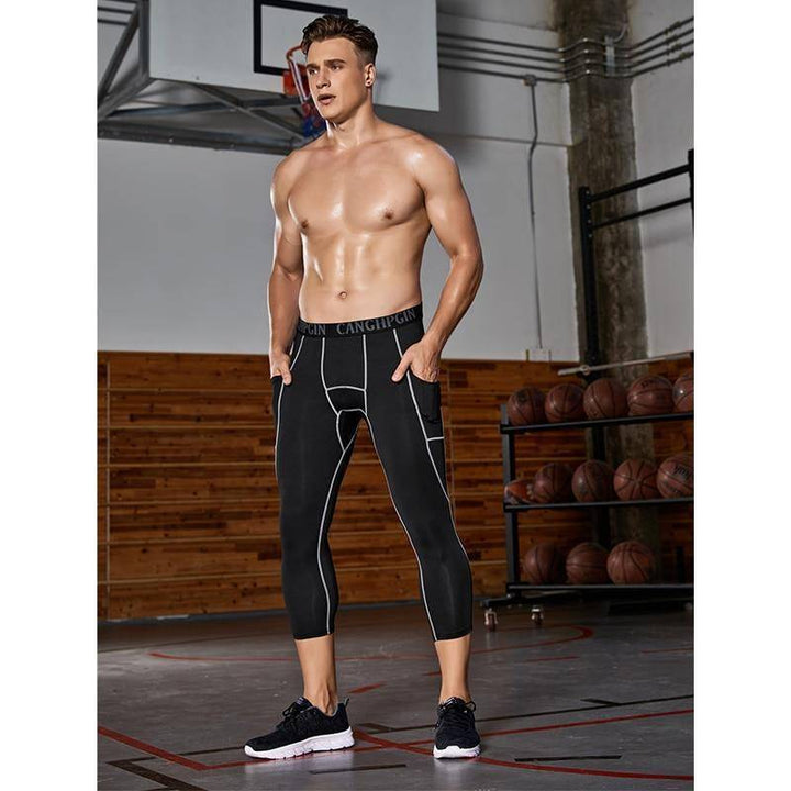 Activewear capri tights for men, performance fit ideal for sports training and running.