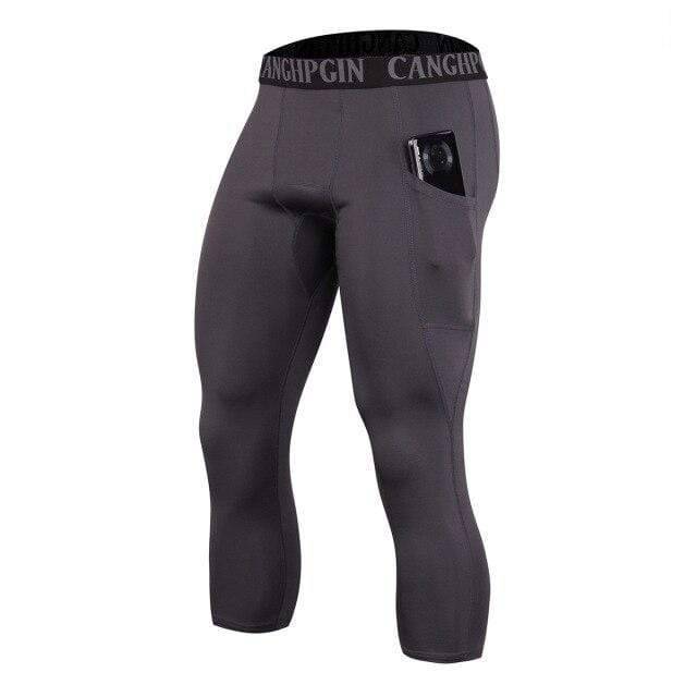 Black capri workout tights for men, compression activewear for optimal athletic support.