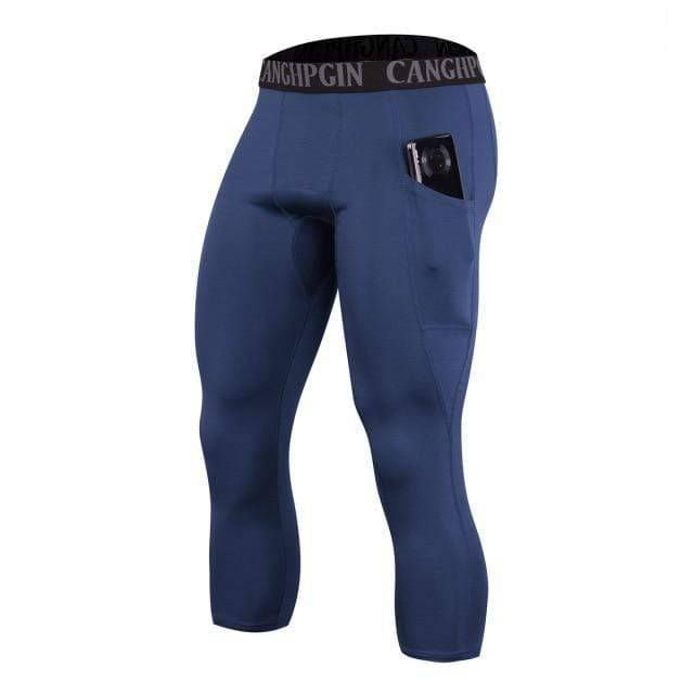 Sports capri leggings for men, black compression fit, essential for running & gym training.