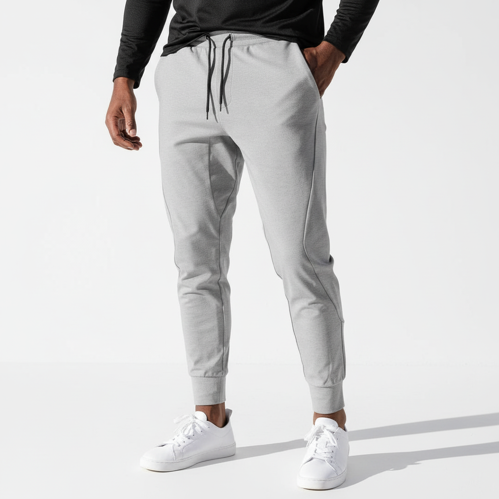 Comfortable black men's sweatpants, Terrence style, with an elastic waist for casual wear & lounging.