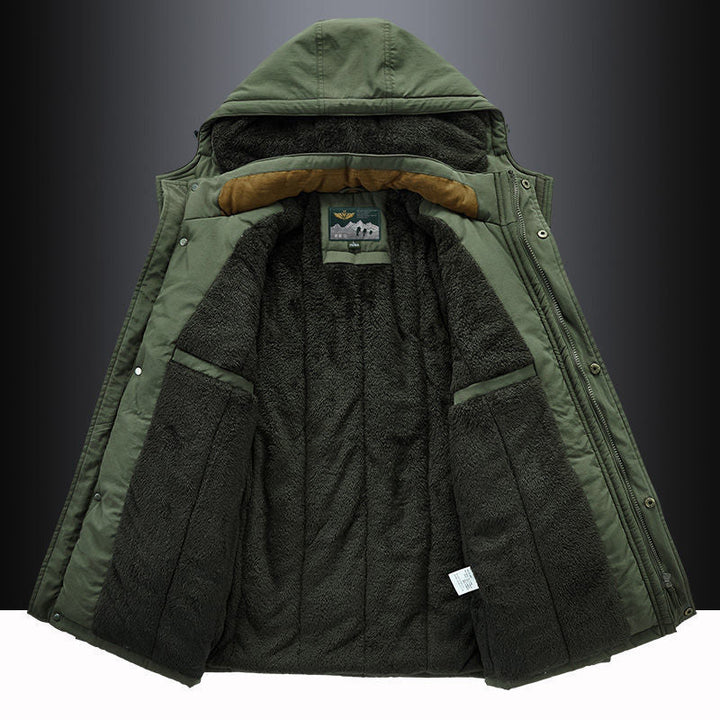 Warm, thigh-length men's parka. Features a protective hood & soft fleece lining for ultimate winter comfort.