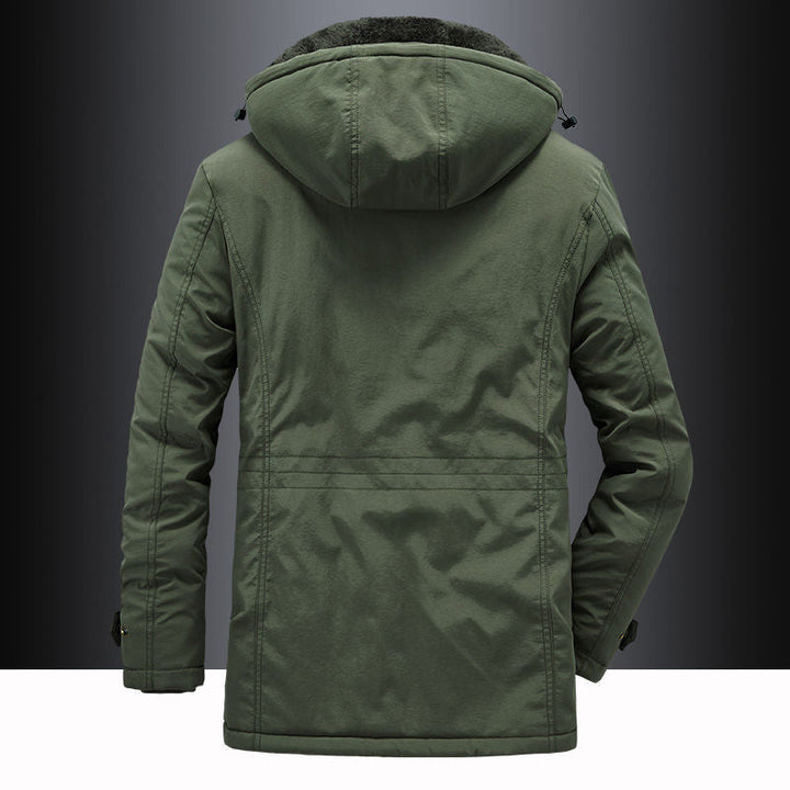 Men's hooded, fleece-lined winter parka. Thigh-length, insulated outerwear coat for ultimate cold weather protection.